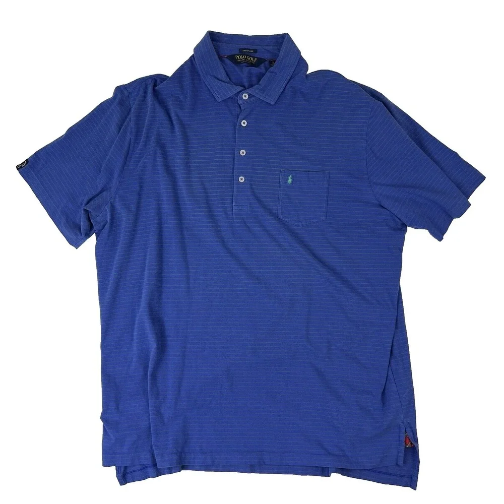 Polo Golf Ralph Lauren Blue w/ Green Stripe Stretch Lisle S/S Polo Shirt Mens XL